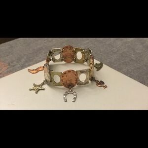 Tri Tone Western Theme Dangling Charm Bracelet